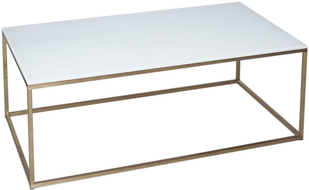 Gillmore Space Kensal White Glass And Brass Rectangular Coffee Table