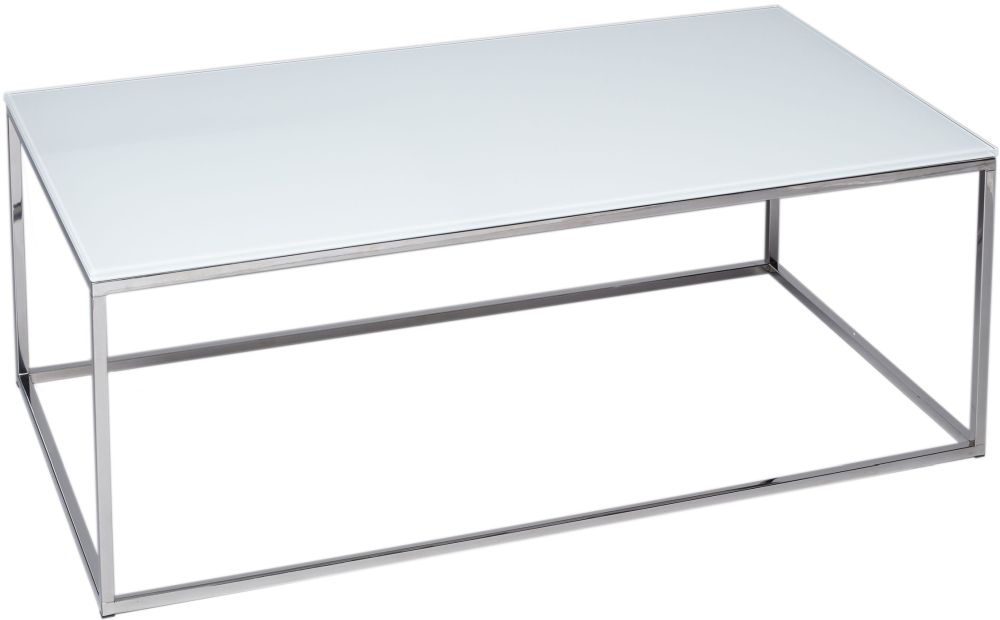 Gillmore Space Kensal White Glass And Stainless Steel Rectangular Coffee Table