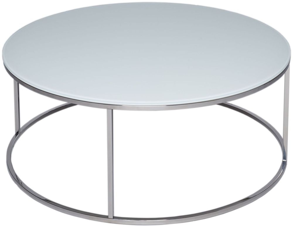 Gillmore Space Kensal White Glass And Stainless Steel Round Coffee Table