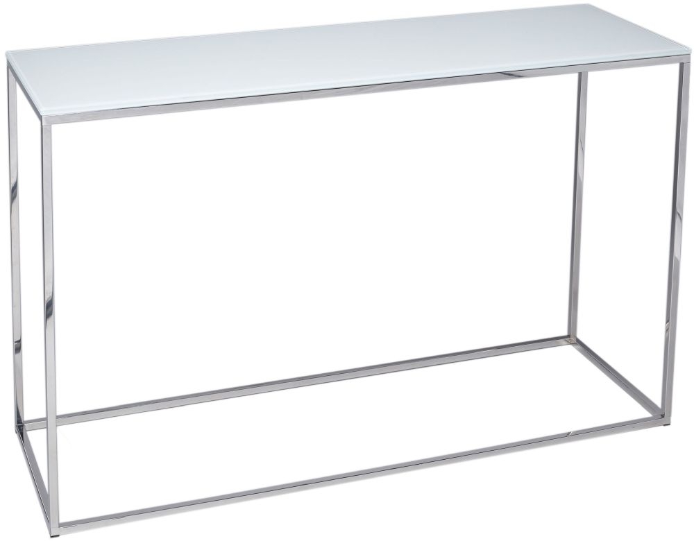 Gillmore Space Kensal White Glass And Stainless Steel Console Table
