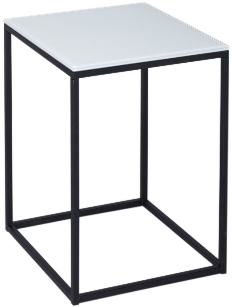 Gillmore Space Kensal White Glass And Black Square Side Table