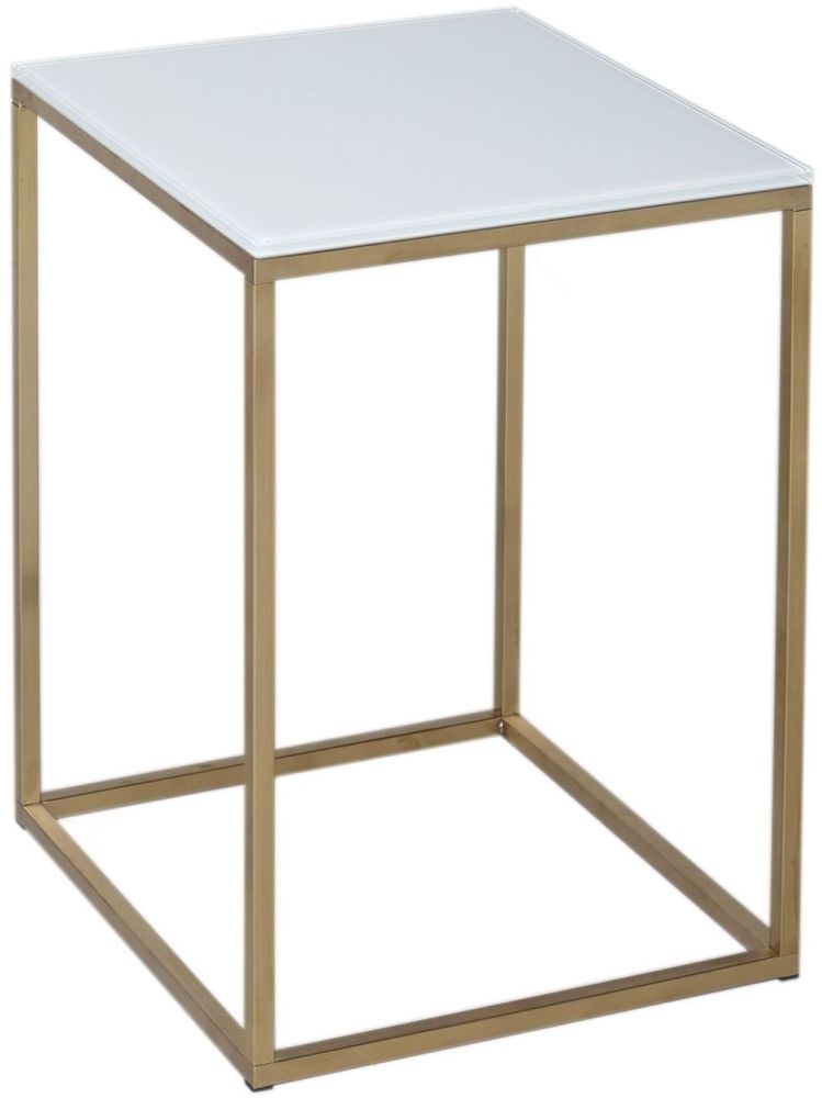 Gillmore Space Kensal White Glass And Brass Square Side Table