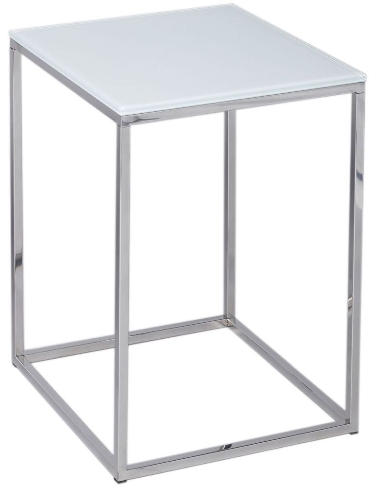 Gillmore Space Kensal White Glass And Stainless Steel Square Side Table