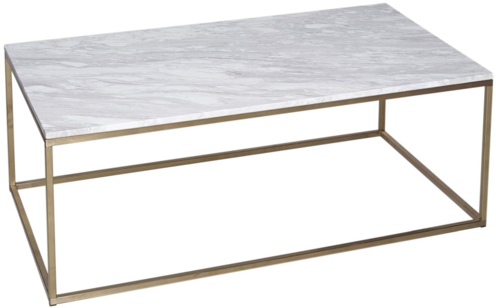 Gillmore Space Kensal White Marble And Brass Rectangular Coffee Table