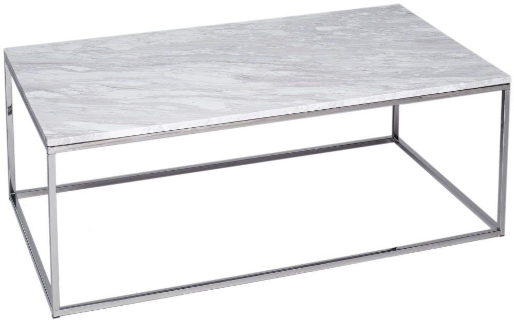 Gillmore Space Kensal White Marble And Stainless Steel Rectangular Coffee Table