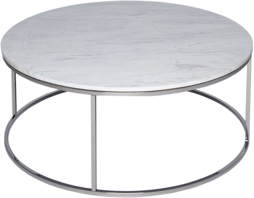 Gillmore Space Kensal White Marble And Stainless Steel Round Coffee Table