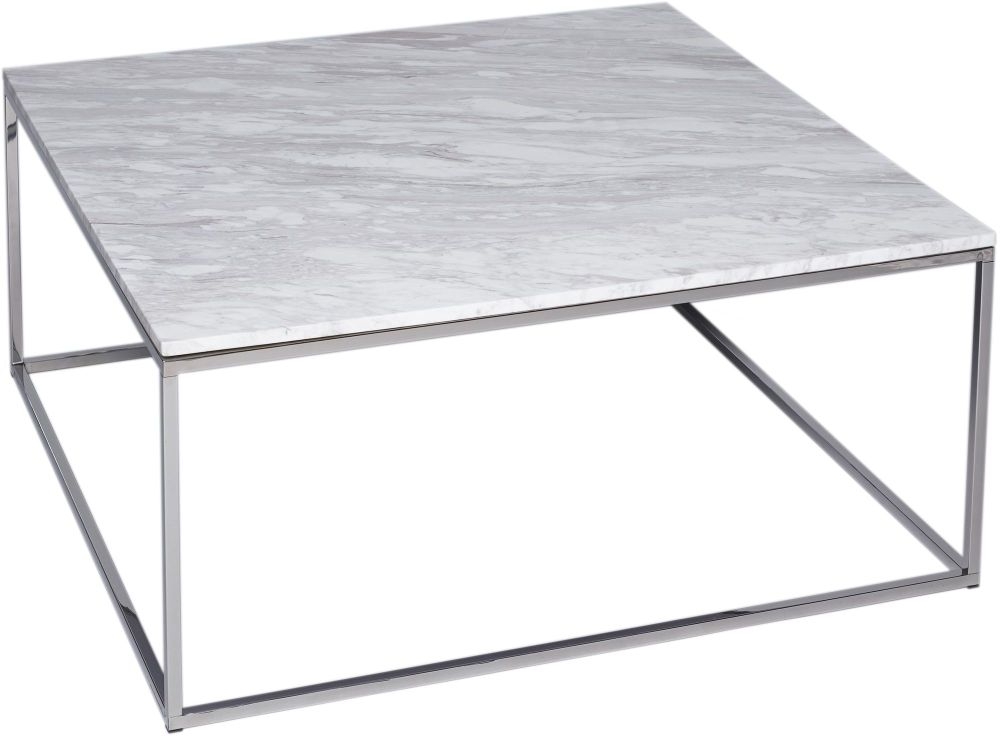 Gillmore Space Kensal White Marble And Stainless Steel Square Coffee Table