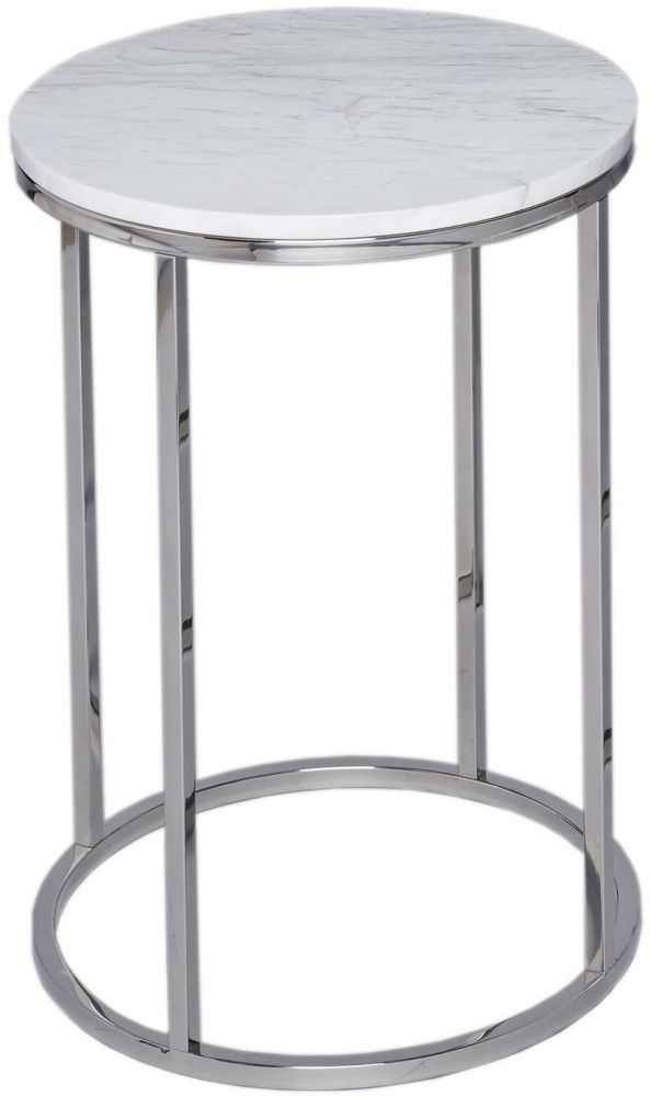 Gillmore Space Kensal White Marble And Stainless Steel Round Side Table