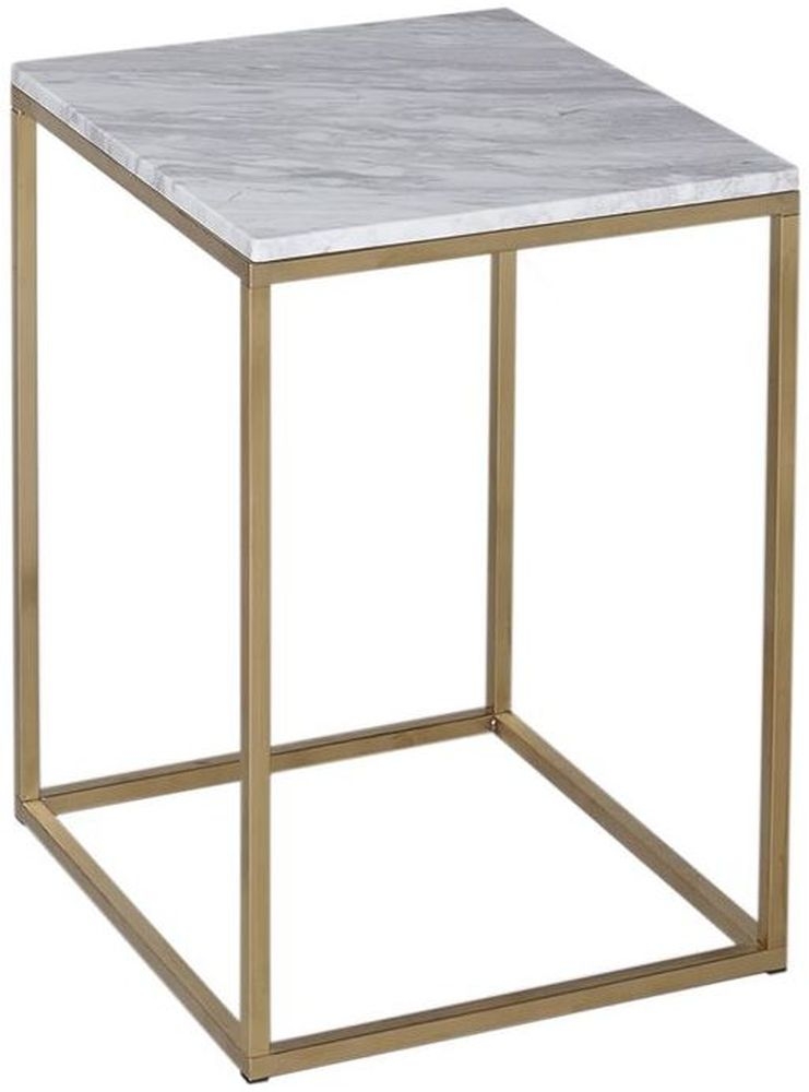 Gillmore Space Kensal White Marble And Brass Square Side Table