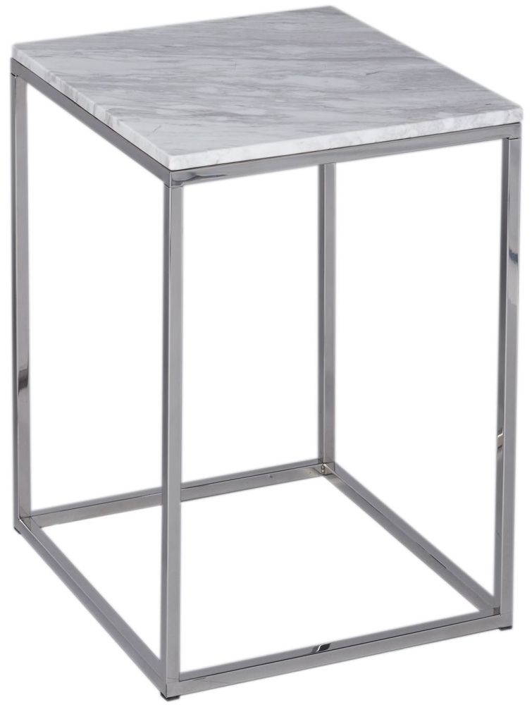 Gillmore Space Kensal White Marble And Stainless Steel Square Side Table