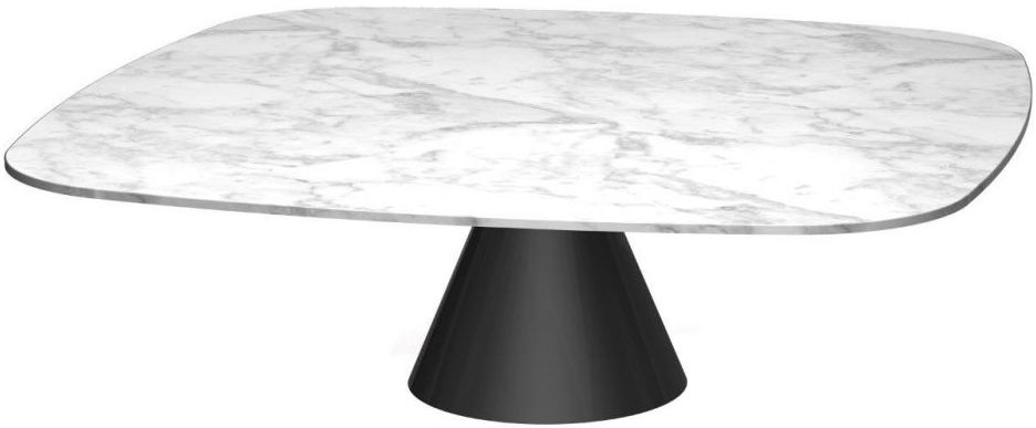 Gillmore Space Oscar White Marble Large Square Coffee Table With Black Matt Conical Base