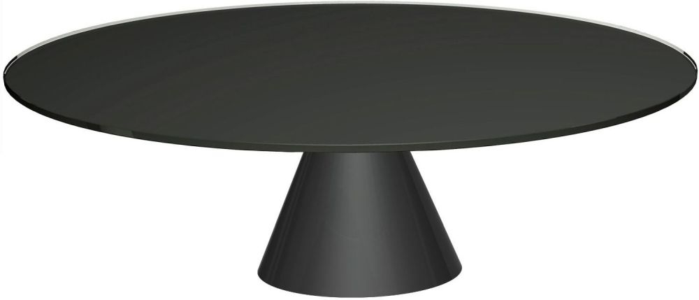 Gillmore Space Oscar Black Glass Large Round Coffee Table With Black Conical Base