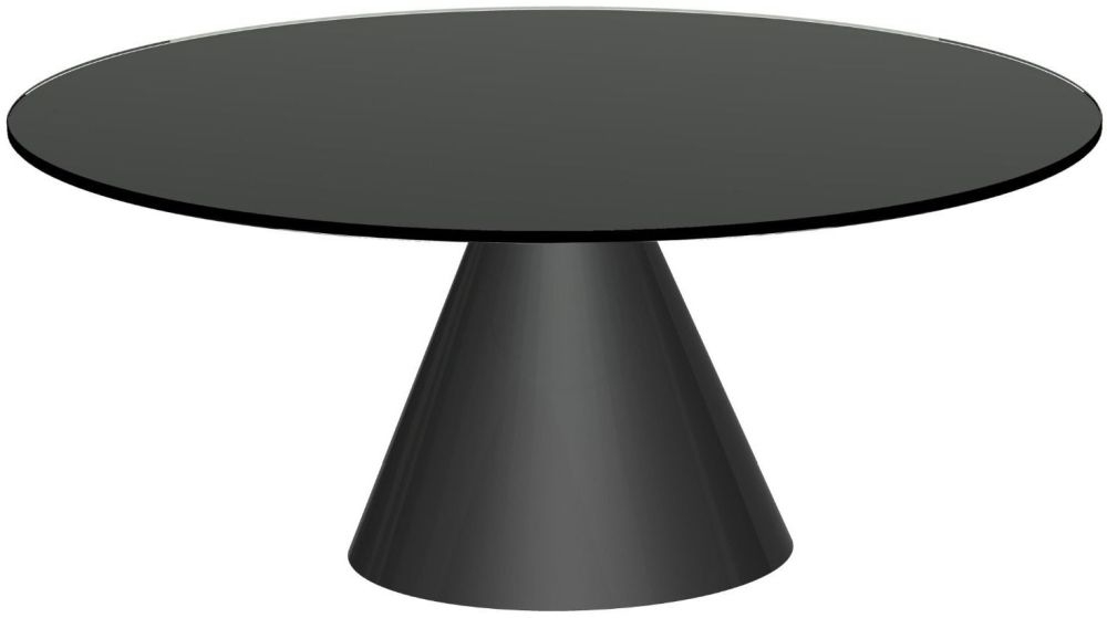 Gillmore Space Oscar Black Glass Small Round Coffee Table With Black Conical Base