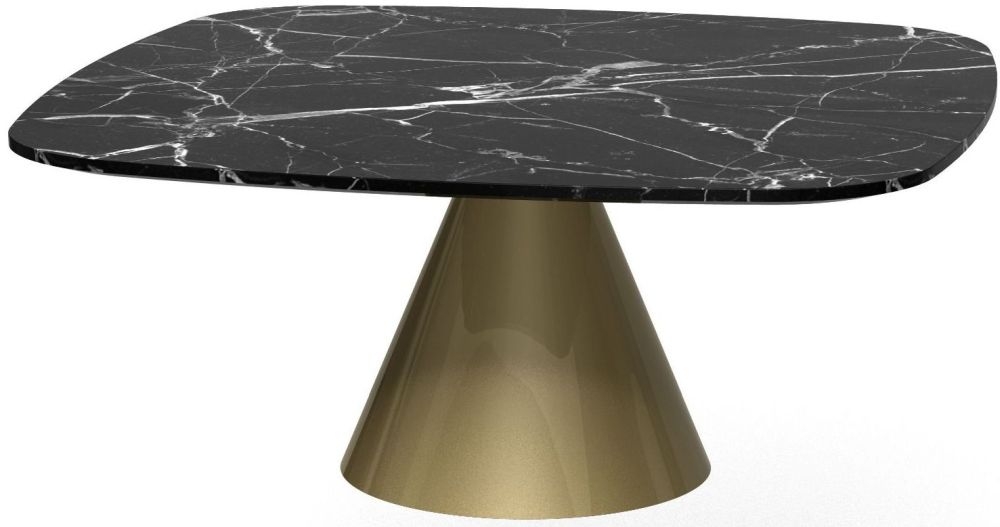 Gillmore Space Oscar Black Marble Small Square Coffee Table With Brass Conical Base