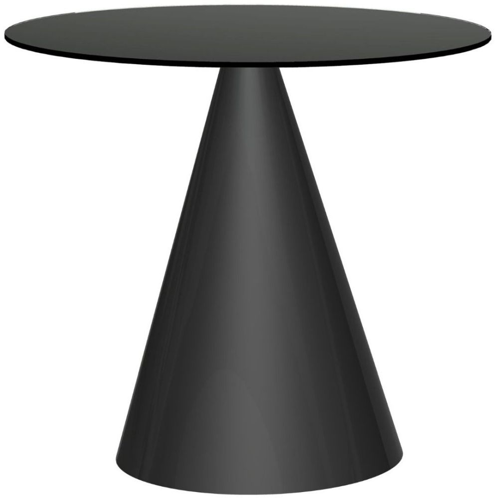 Gillmore Space Oscar Black Glass 80cm Round Small Dining Table With Black Conical Base
