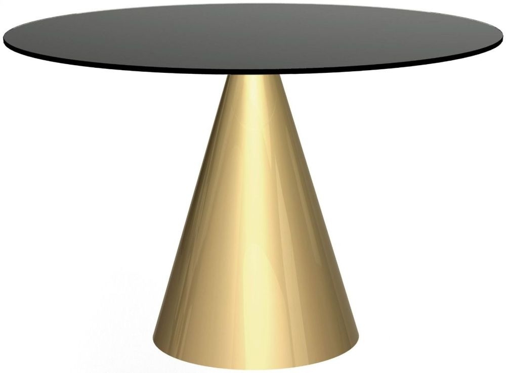 Gillmore Space Oscar Black Glass Large Round Side Table With Brass Conical Base