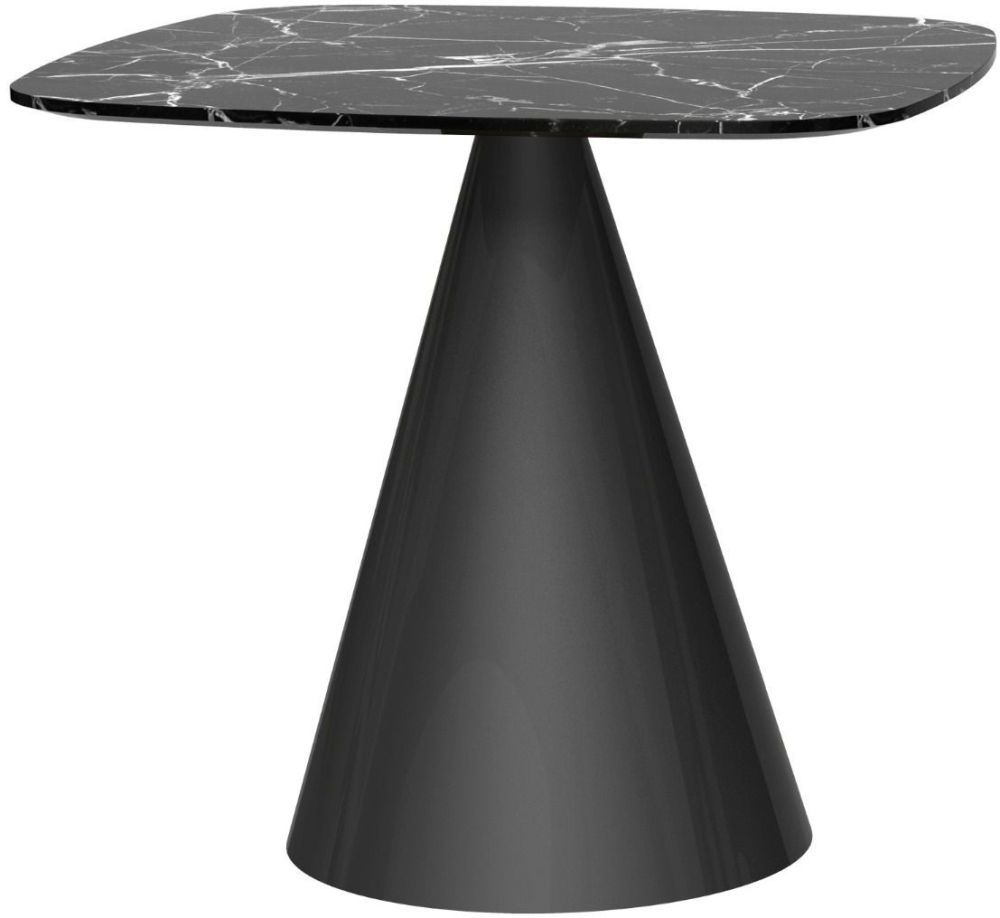 Gillmore Space Oscar Black Marble 80cm Small Square Dining Table With Black Conical Base