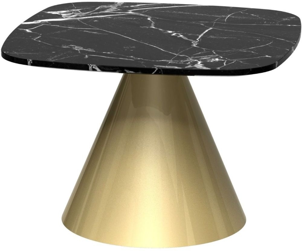 Gillmore Space Oscar Black Marble Small Square Side Table With Brass Conical Base