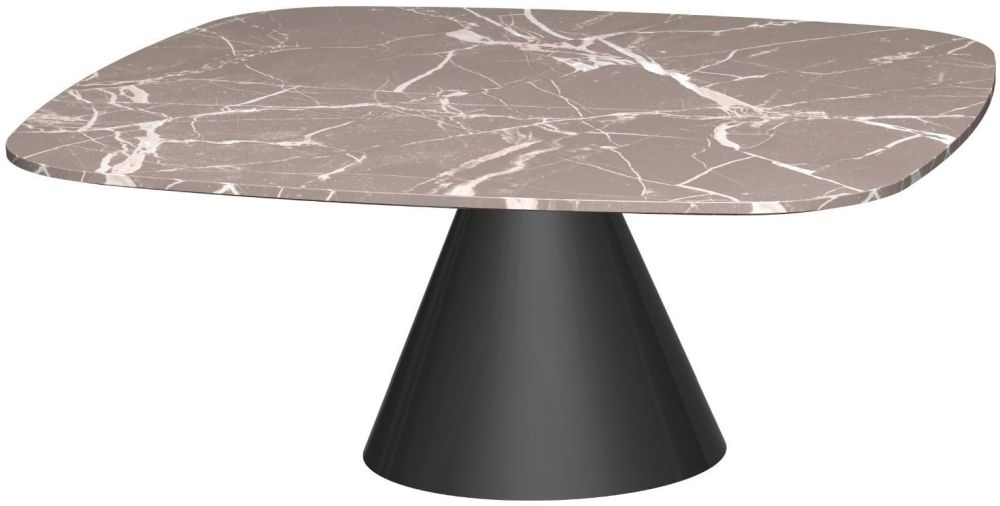 Gillmore Space Oscar Brown Marble Small Square Coffee Table With Black Conical Base