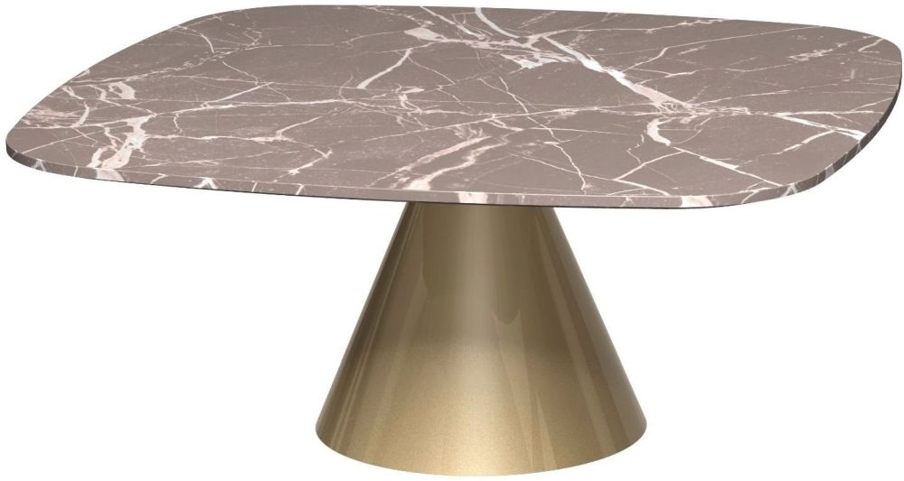 Gillmore Space Oscar Brown Marble Small Square Coffee Table With Brass Conical Base