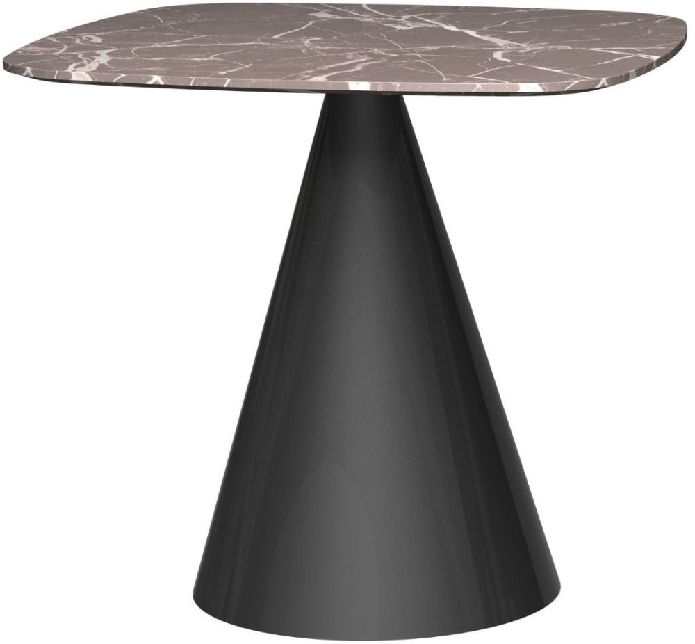 Gillmore Space Oscar Brown Marble 80cm Small Square Dining Table With Black Conical Base