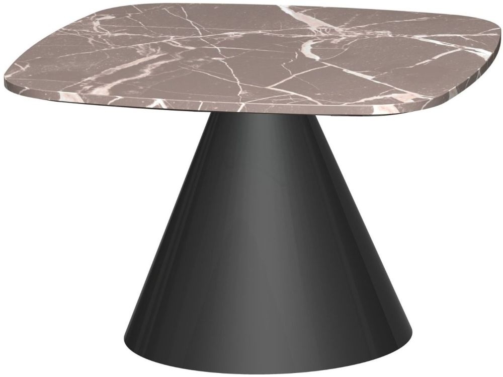 Gillmore Space Oscar Brown Marble Small Square Side Table With Black Conical Base