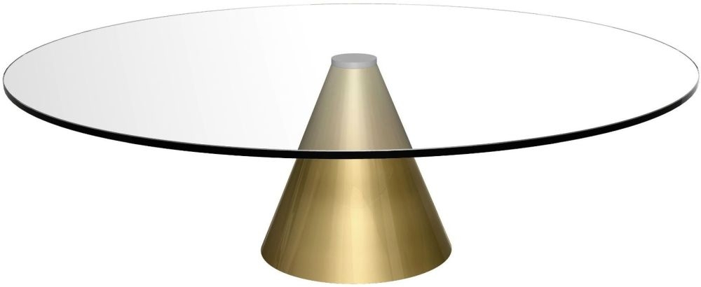 Gillmore Space Oscar Clear Glass Small Round Coffee Table With Brass Conical Base