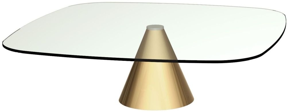 Gillmore Space Oscar Clear Glass Large Square Coffee Table With Brass Conical Base