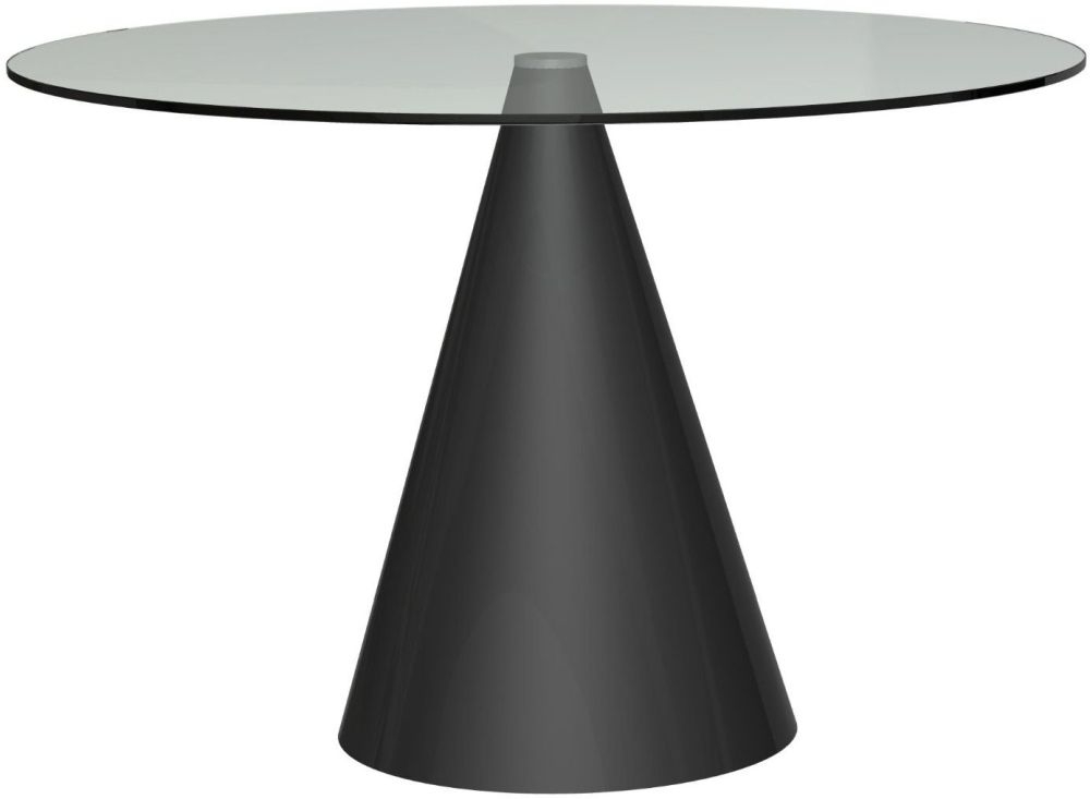 Gillmore Space Oscar Clear Glass 110cm Large Round Dining Table With Black Conical Base