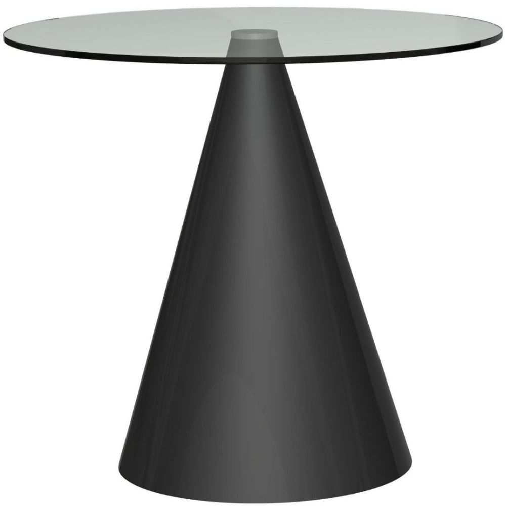 Gillmore Space Oscar Clear Glass 80cm Small Round Dining Table With Black Conical Base
