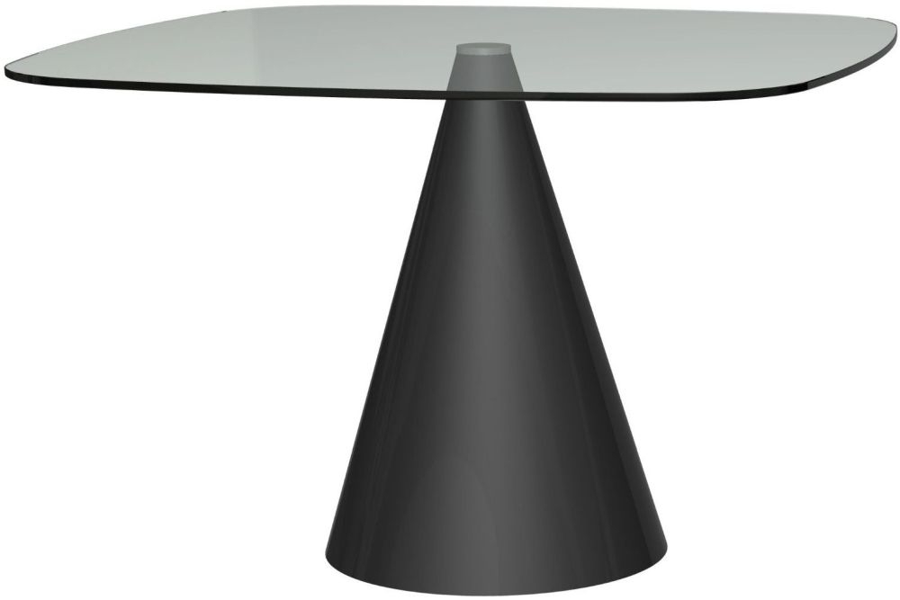 Gillmore Space Oscar Clear Glass 110cm Large Square Dining Table With Black Conical Base