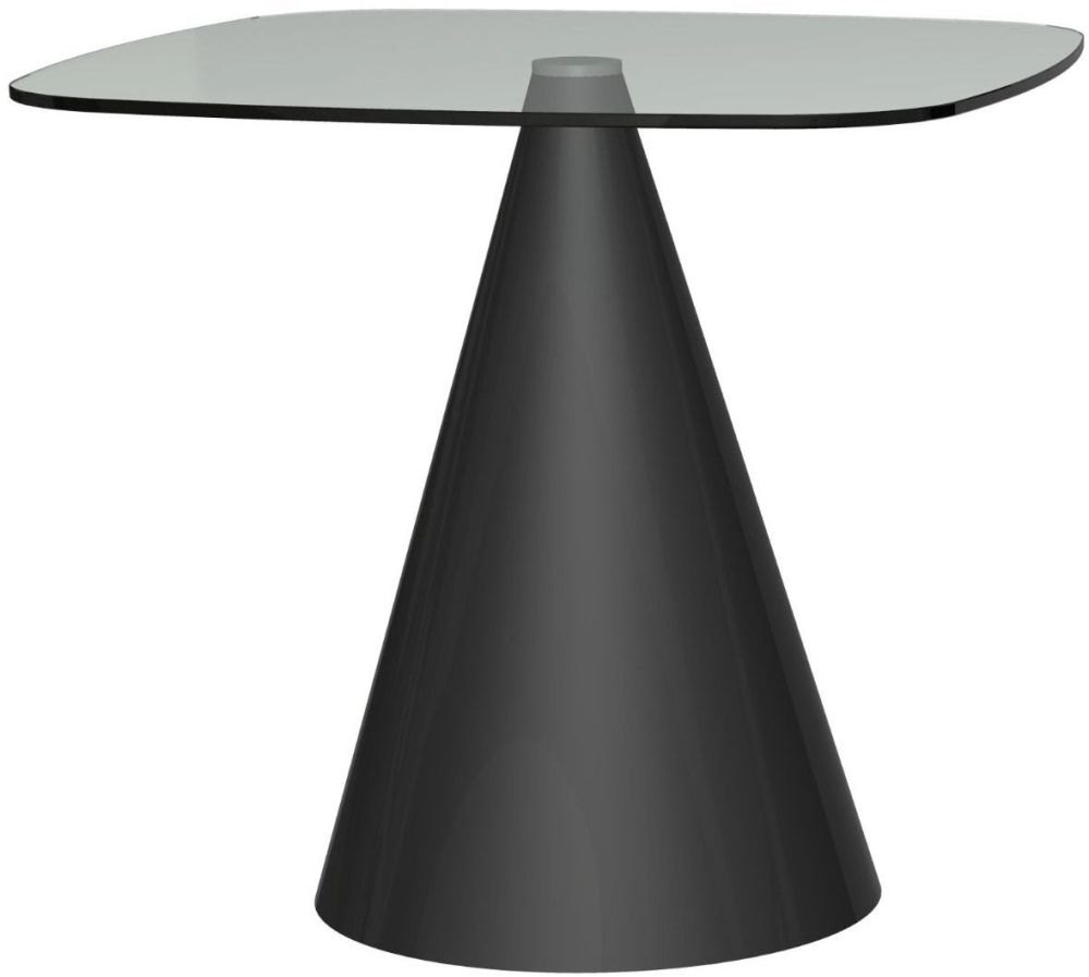 Gillmore Space Oscar Clear Glass 80cm Small Square Dining Table With Black Conical Base