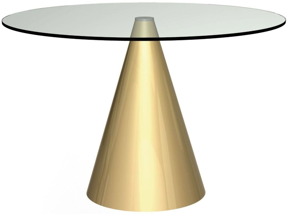 Gillmore Space Oscar Clear Glass Dining Table With Brass Conical Base Round Large