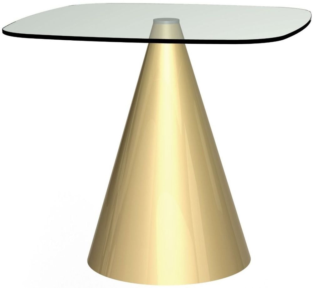Gillmore Space Oscar Clear Glass Dining Table With Brass Conical Base Square Small