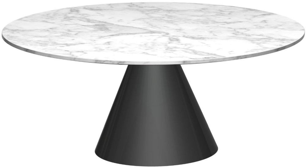 Gillmore Space Oscar White Marble Small Round Coffee Table With Black Conical Base