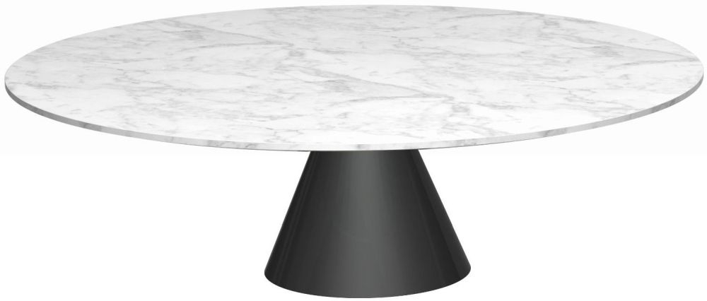 Gillmore Space Oscar White Marble Large Round Coffee Table With Black Conical Base