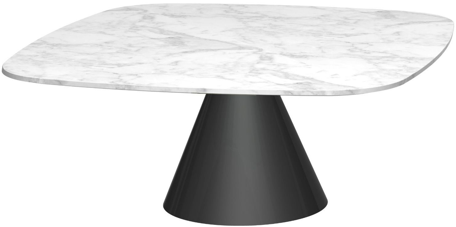 Gillmore Space Oscar White Marble Small Square Coffee Table With Black Conical Base