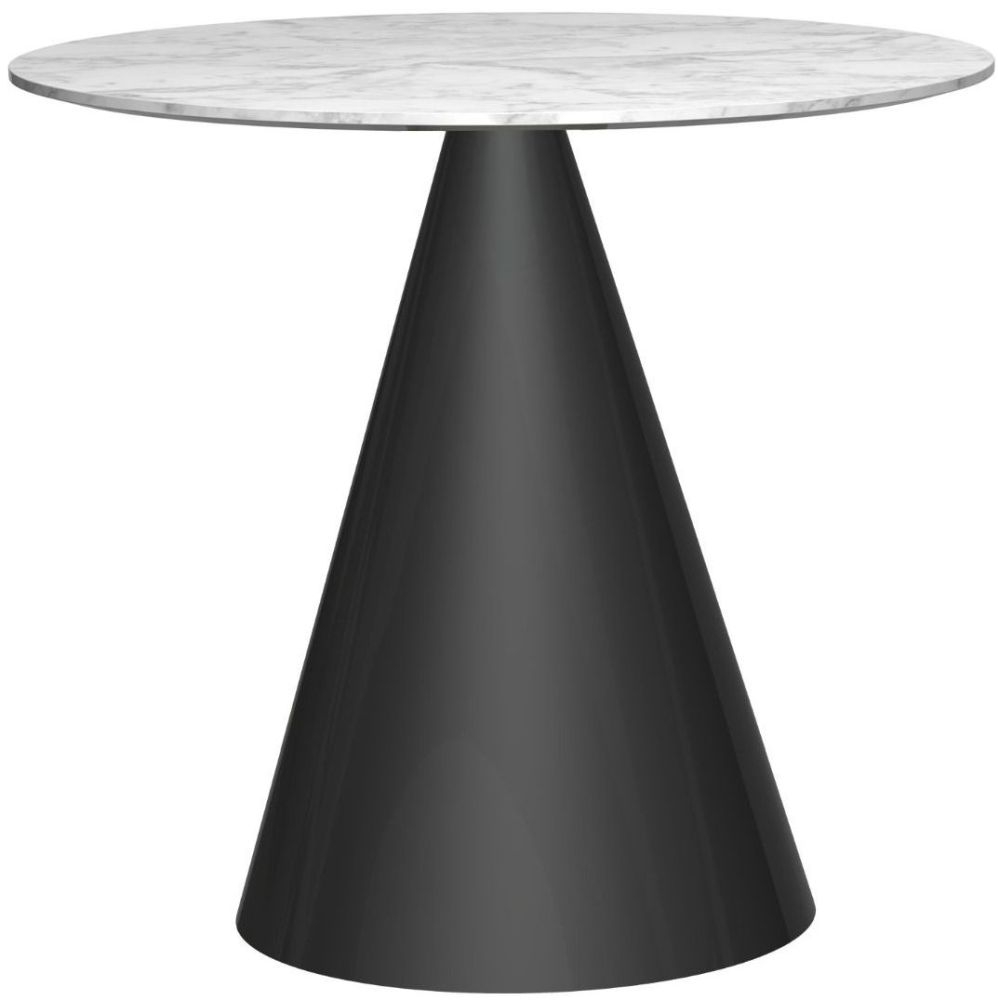 Gillmore Space Oscar White Marble 80cm Small Round Dining Table With Black Conical Base
