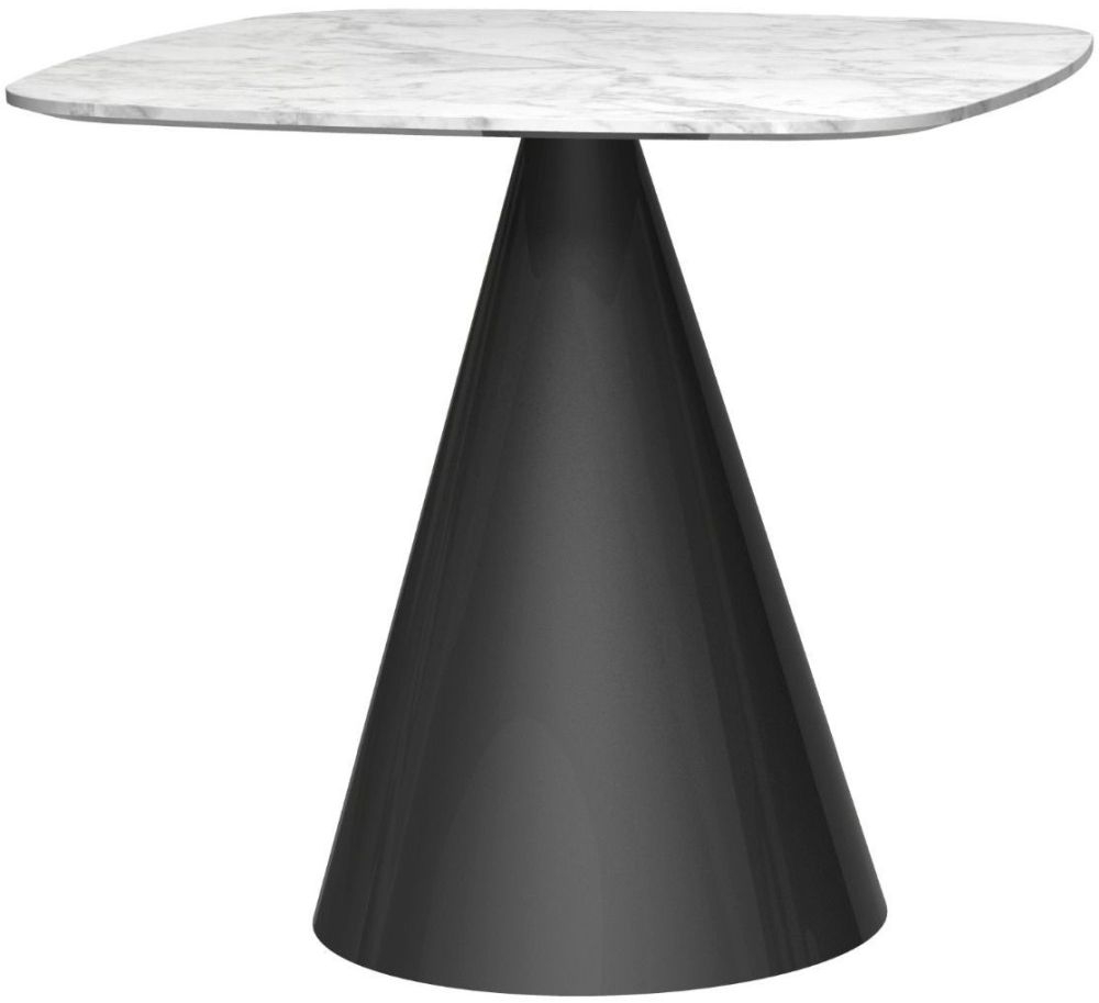 Gillmore Space Oscar White Marble 80cm Small Square Dining Table With Black Conical Base