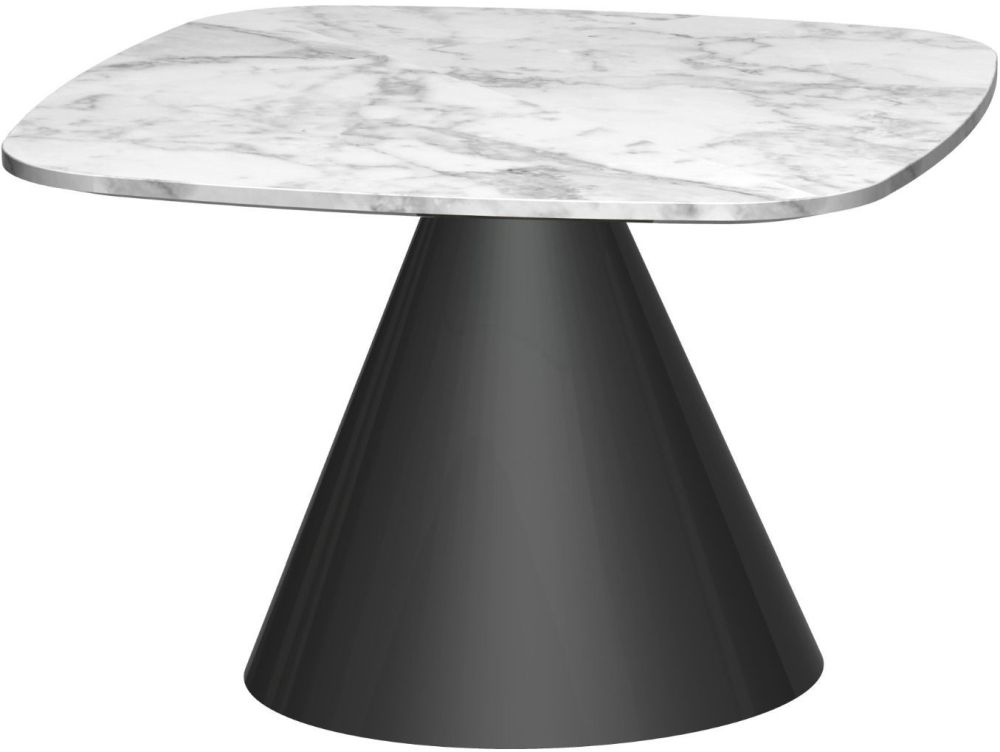 Gillmore Space Oscar White Marble Small Square Side Table With Black Conical Base
