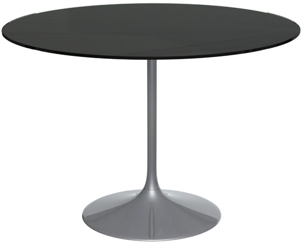 Gillmore Space Swan Black Glass Top 110cm Round Large Dining Table With Dark Chrome Base