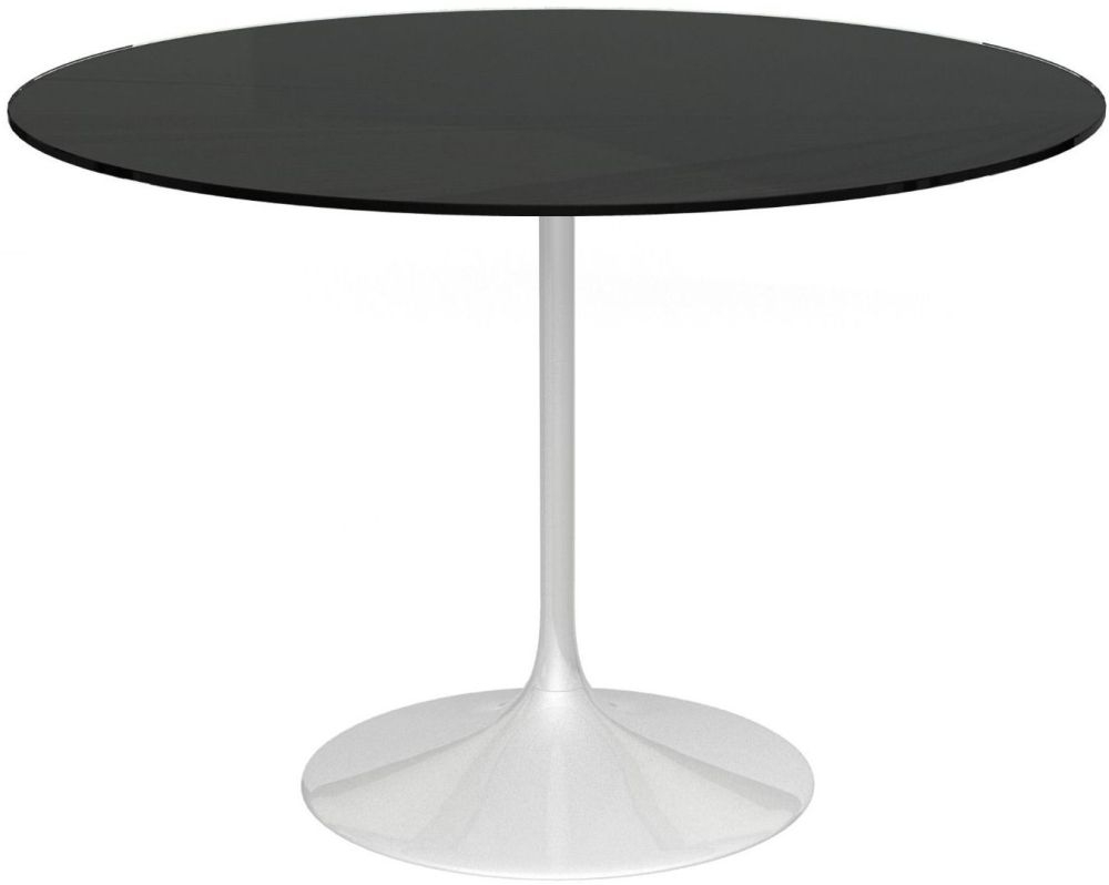 Gillmore Space Swan Black Glass Top 110cm Round Large Dining Table With White Gloss Base