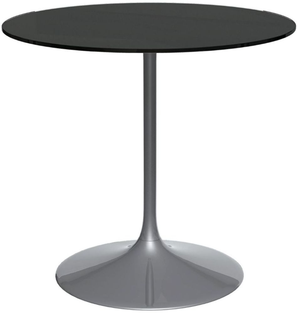 Gillmore Space Swan Black Glass Top 80cm Round Small Dining Table With Dark Chrome Base