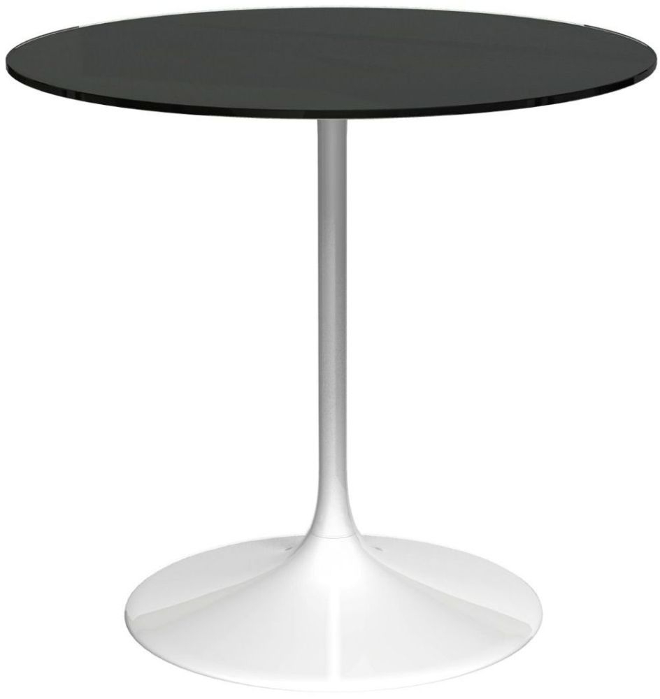 Gillmore Space Swan Black Glass Top 80cm Round Small Dining Table With White Gloss Base