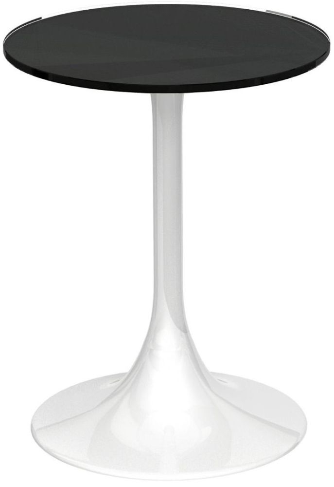 Gillmore Space Swan Black Glass Top Round Side Table With White Gloss Base