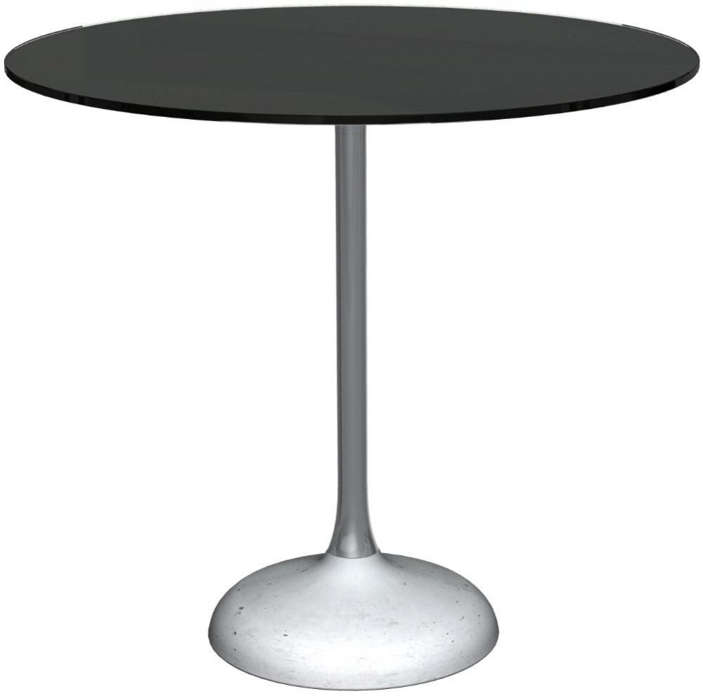 Gillmore Space Swan Black Glass Top And Dark Chrome Column 80cm Round Dining Table With Concrete Base