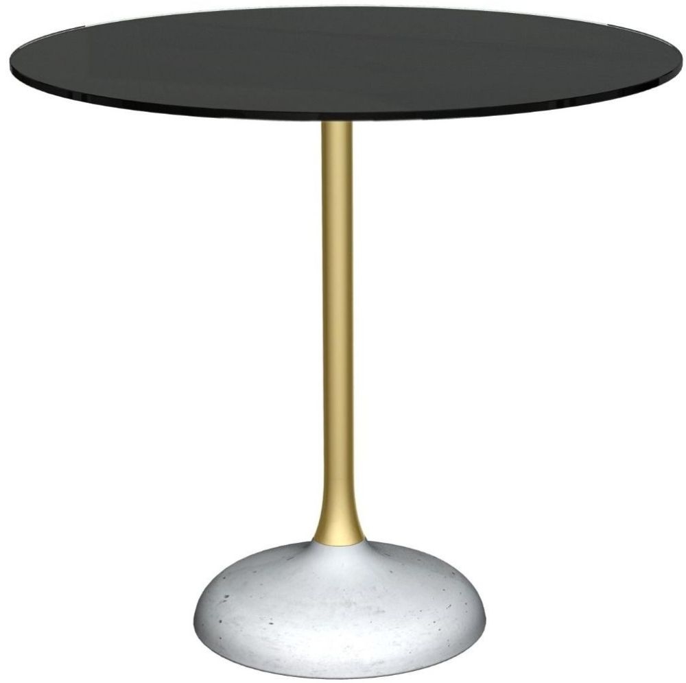 Gillmore Space Swan Black Glass Top And Brass Column 80cm Round Dining Table With Concrete Base