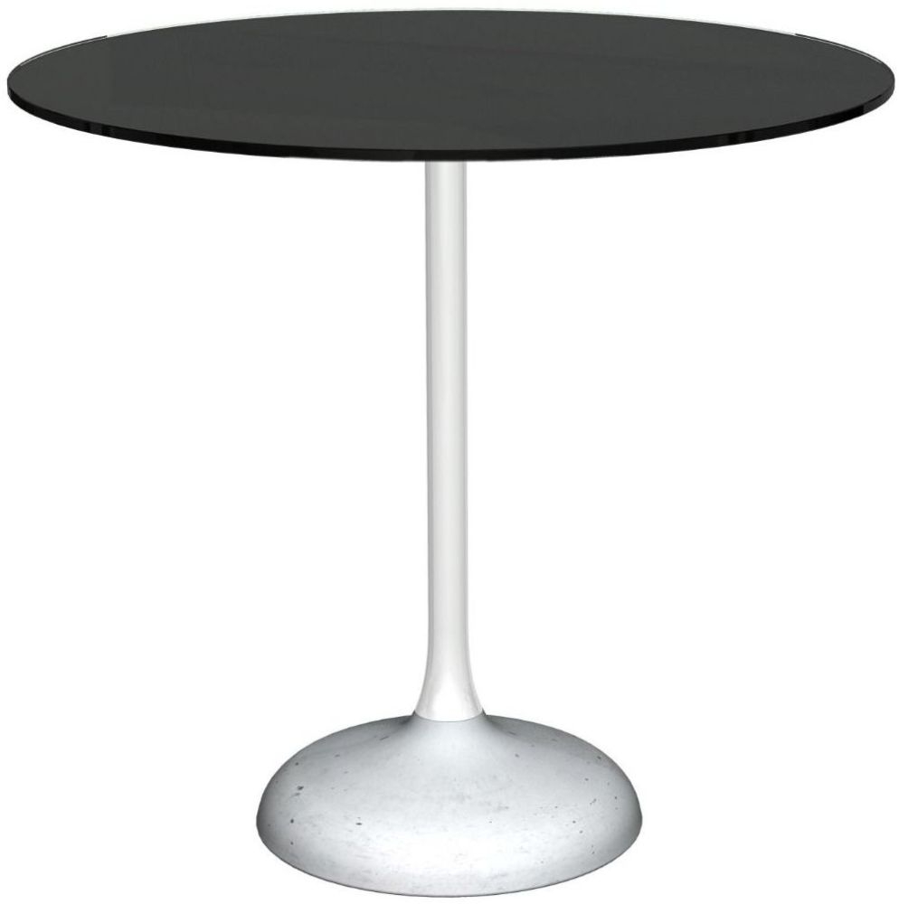 Gillmore Space Swan Black Glass Top And White Gloss Column 80cm Round Dining Table With Concrete Base