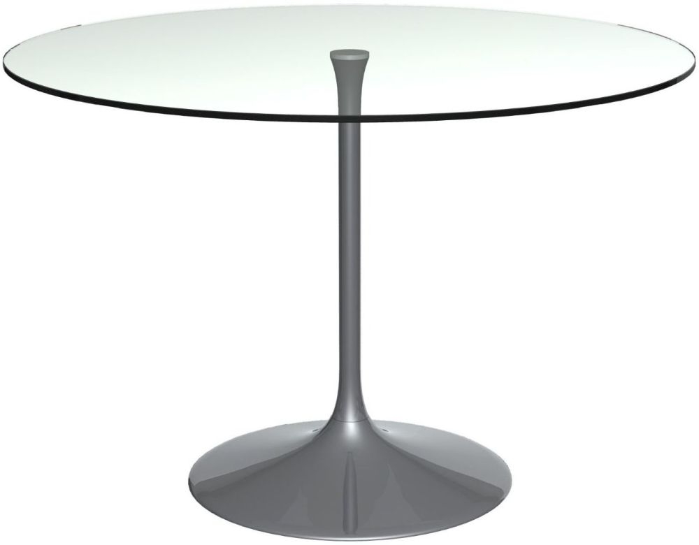 Gillmore Space Swan Clear Glass Top 110cm Round Large Dining Table With Dark Chrome Base
