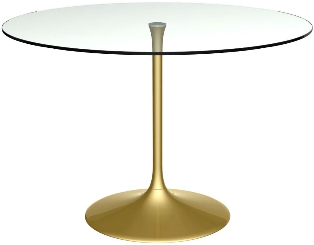 Gillmore Space Swan Clear Glass Top 110cm Round Large Dining Table With Brass Base